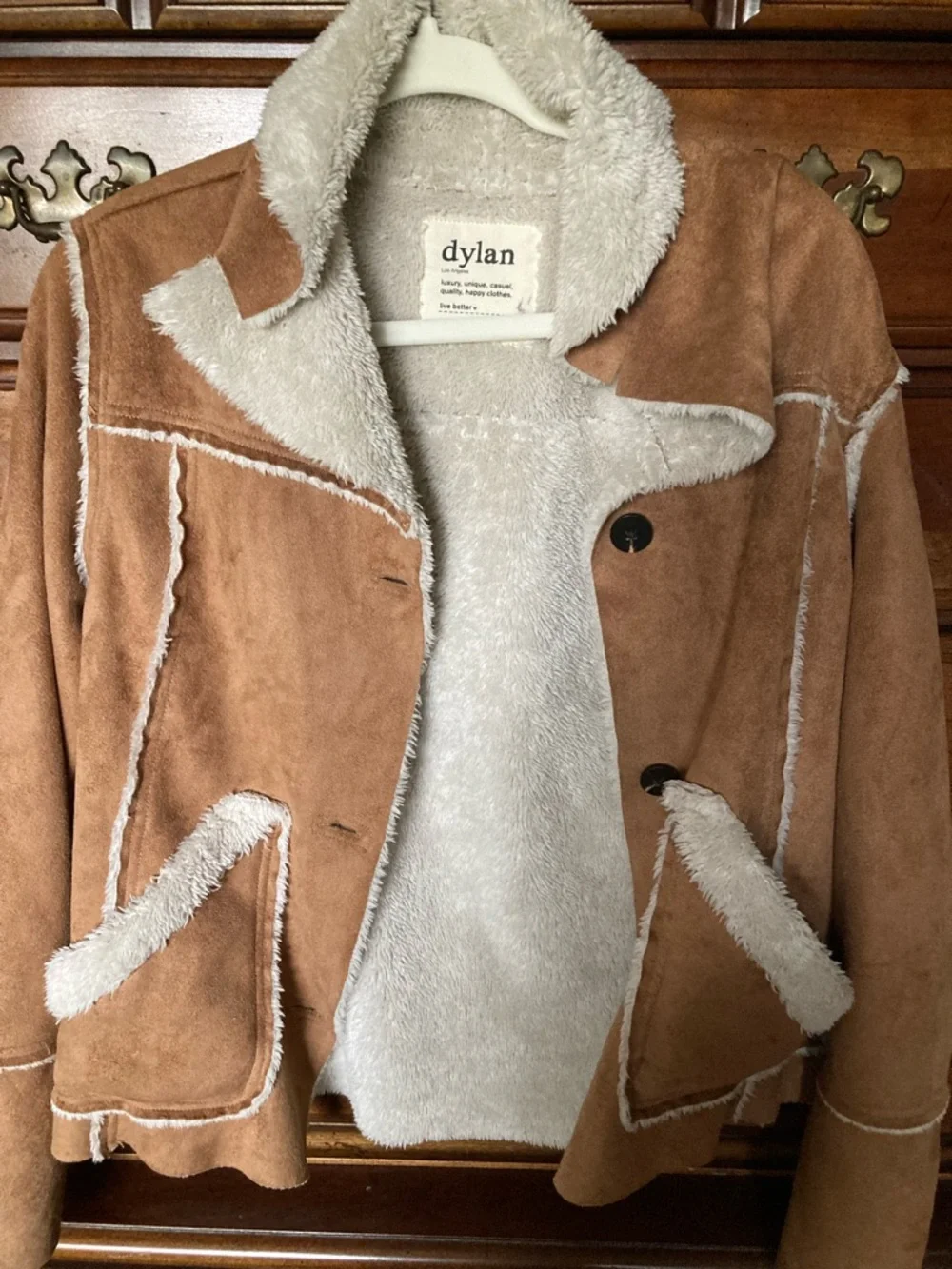 Dylan Tan Jacket with Cream Sherpa Trim - Picture 2 of 3